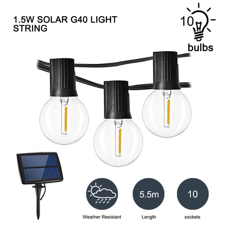 Solar globe led lichtsnoer 10/25ed feestverlichting  g40 tuinlampen voor thuis, tuinfeest, bruiloft, decoratieve tuinverlichting: 10 leidde 1.5w