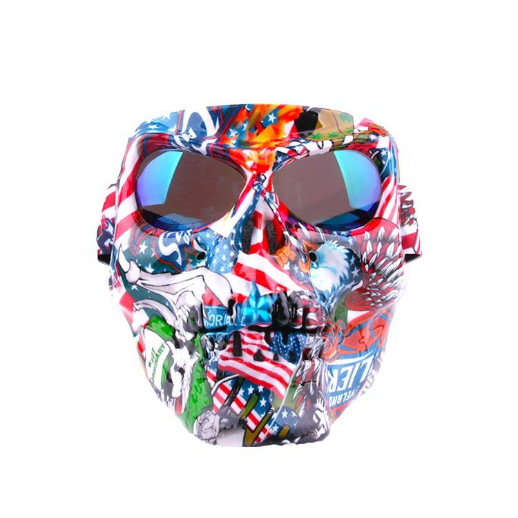 Máscara Modular de motocicleta, cascos de Scooter, máscara de motocicleta, máscara de Calavera, medio casco, gafas, máscara de esquí, gafas desmontables: Banner color lens