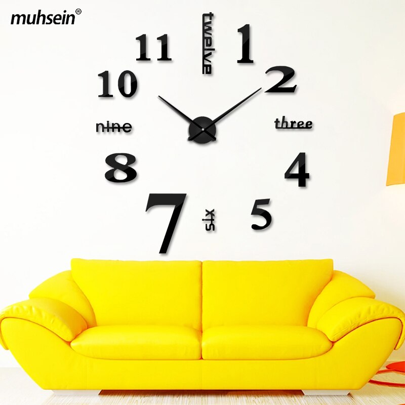Muhsein gør-det-selv boligindretning vægur akryl spejl wallsticker ur ejendommeligt digitalt mute urværk