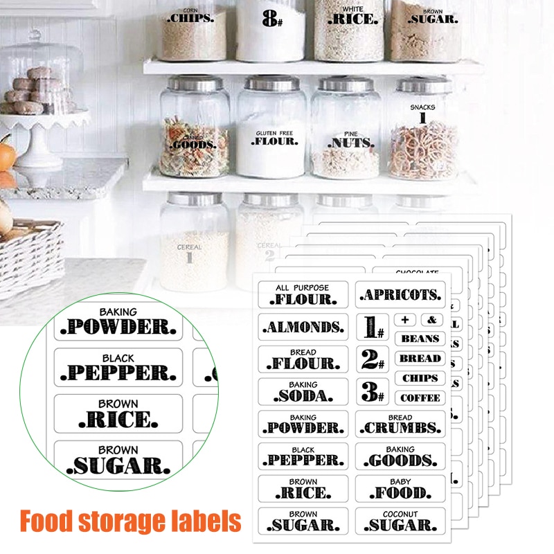 Farmhouse Pantry Labels 6 Sheets Transparent Waterproof Pantry Stickers Food Jar Labels for Pantry Organization GQ