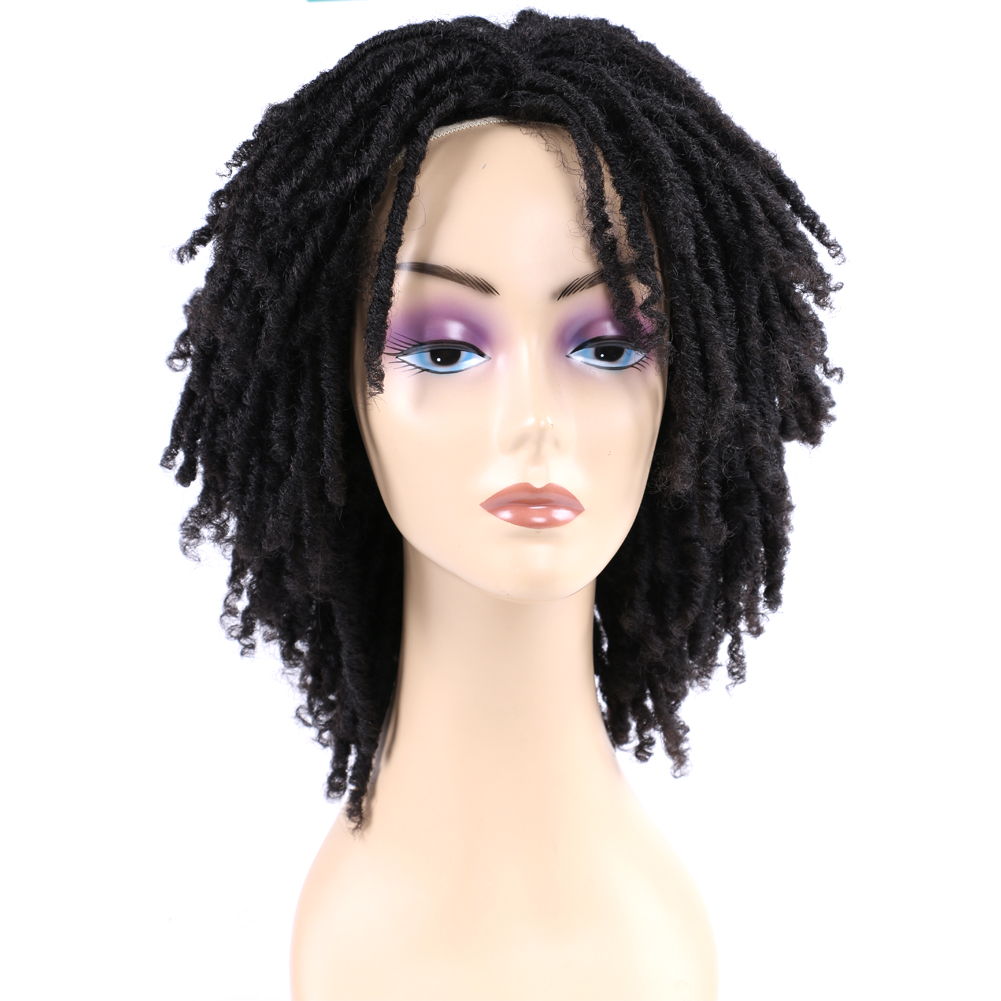 Peluca corta de rastas para mujeres negras, pelucas Afro rizadas, sintéticas, resistentes al calor, transpirables, trenzas de pelo sintético: #1B