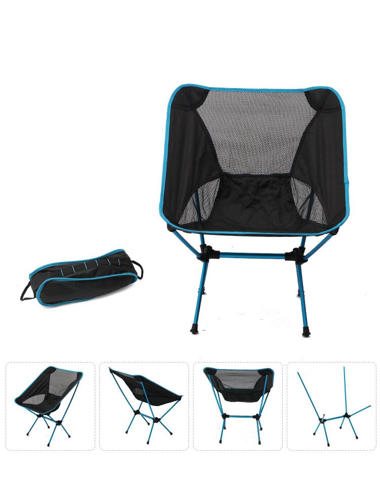 Camping udendørs foldestol bærbar ultralet månestol luftfart aluminiumslegering fiskestol camping strandstol: Himmelblå