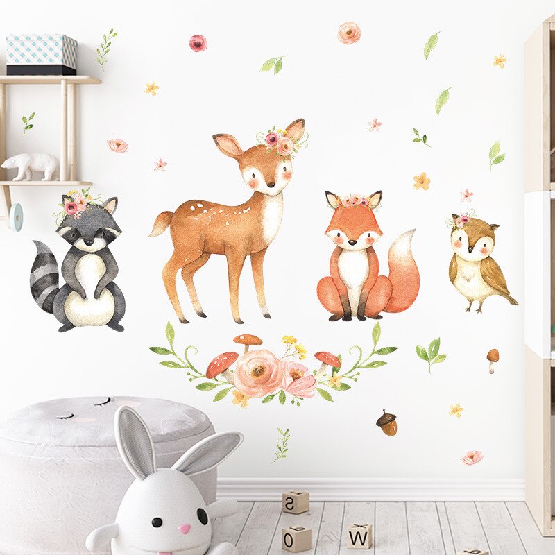 Cartoon Animals Self-adhesive Wall Stickers Home Decor Art Removable Decals for Nursery Kids Bedroom Baby Living Room Mural