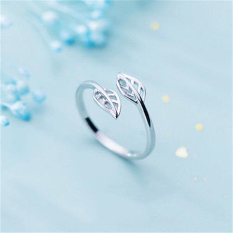 Simple Minimalist Hollow Leaf 925 Sterling Silver Jewelry Not Allergic Personality Sweet Maple Opening Rings SR454