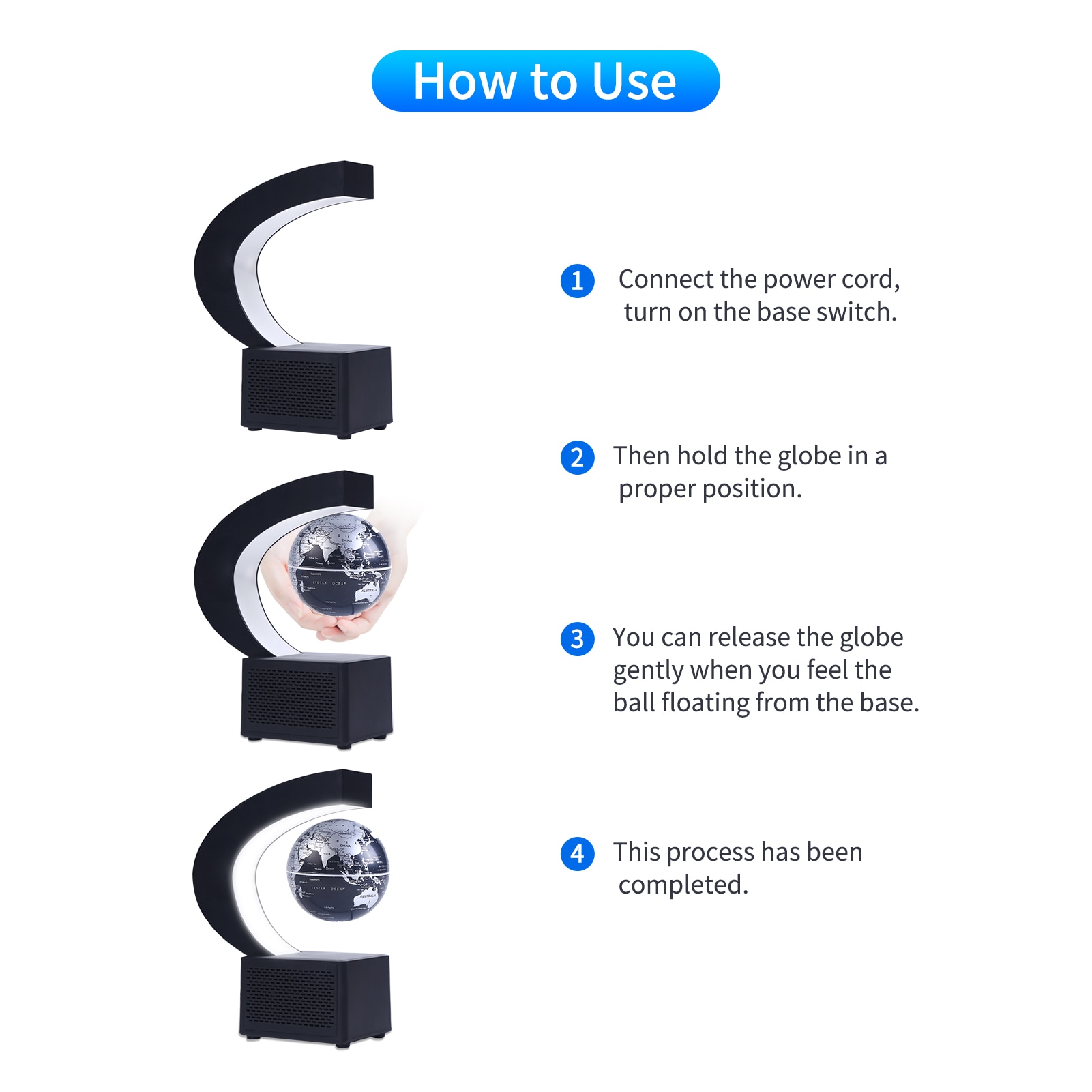 Aibecy Magnetic Floating Globe BT Speaker 3.5 Inch Leviation World Map Globe Levitating Rotating Earth Ball with LED