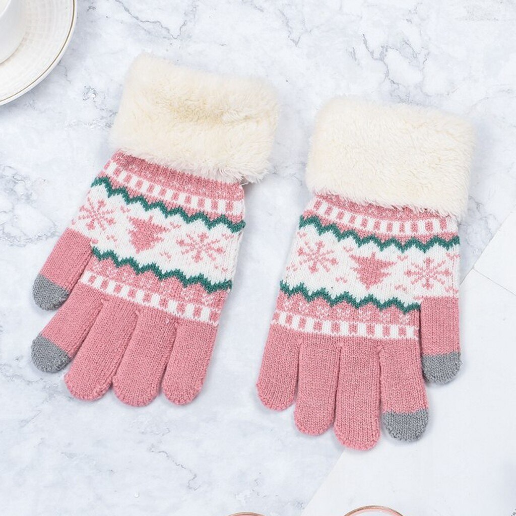 Christmas Winter Gloves Women Men Touch Screen Precision Handsker Extra-warm Fleece Gloves Outdoor Sport Beautiful: Red