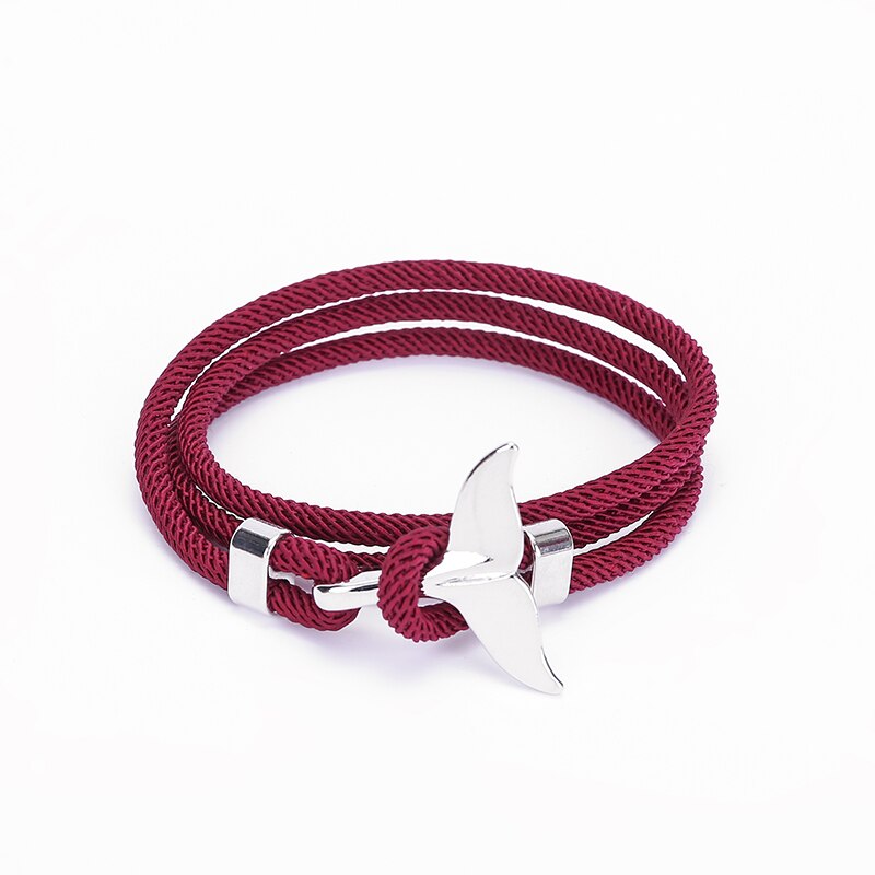 Pulsera de estilo vikingo gitano para hombre, brazalete trenzado, varias capas, cuerda roja, hecho a mano: Silver Tail Red