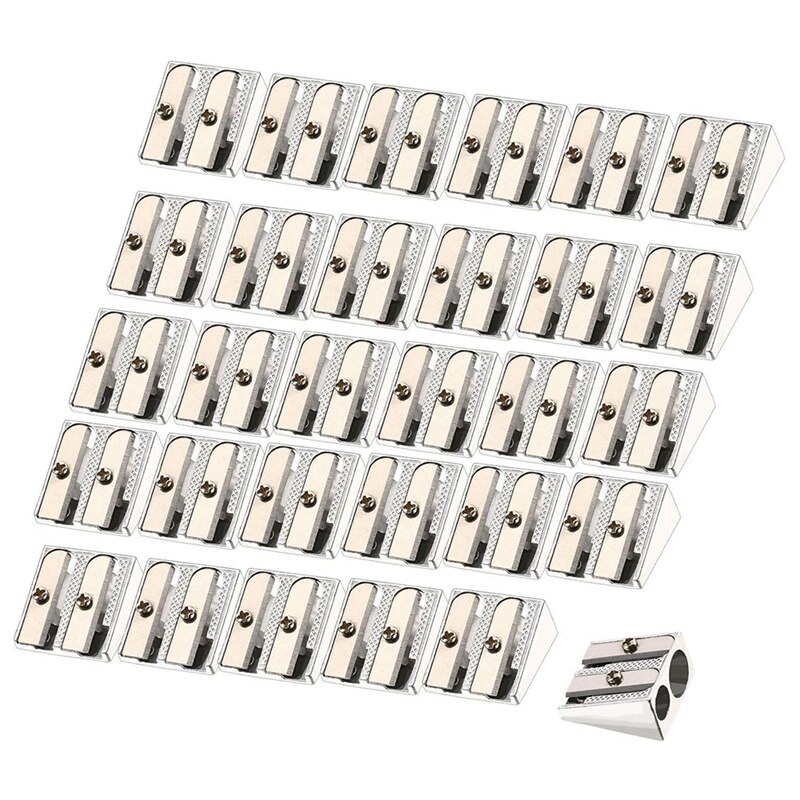 36 Pack Metal Pencil Sharpeners Silver Double Hole Aluminum Alloy Manual Pencil Sharpeners for Most Size Pencils: Default Title