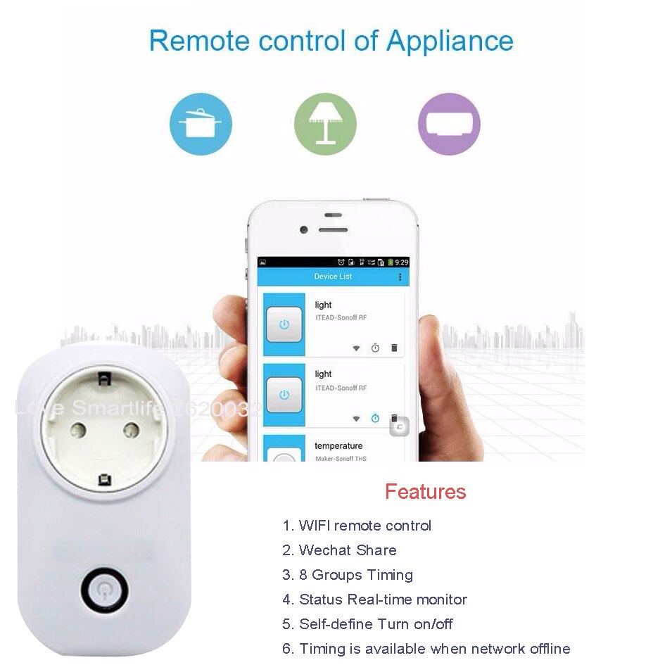 Itead Sonoff S20 Wireless WIFI Remote Control Socket Smart Timer Plug Smart Home Power Socket EU US UK Standard by App Ewelink