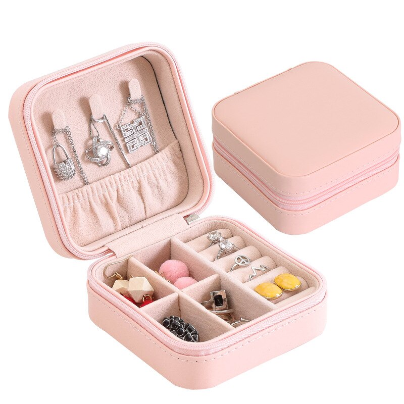 Guanya, novedad, Mini pendientes de tuerca, caja de joyería, organizador de maquillaje útil con cremallera, viaje, estuche de exposición portátil, para mujer: Orange 1layer