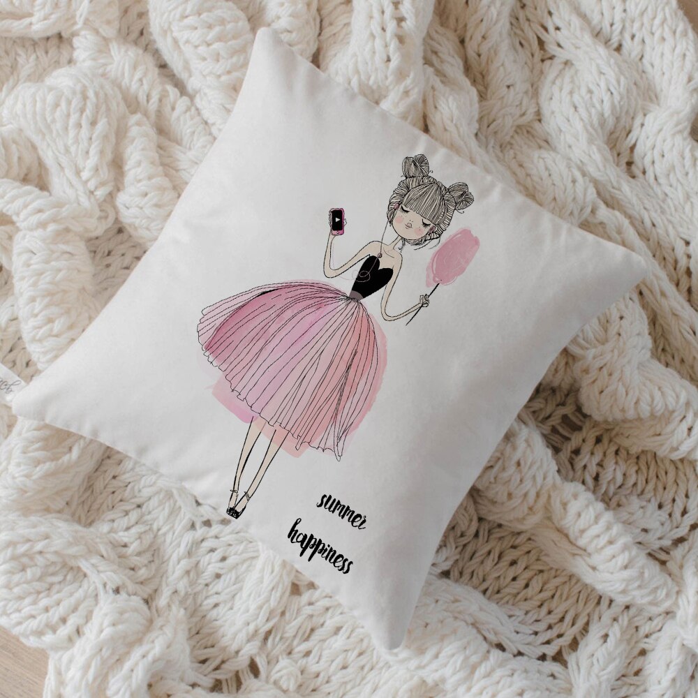 Nordic Stijl Roze Ballet Meisje Kussenhoes Decor Kussensloop Kussen Decoratieve Home Decor Sofa Slaapkamer Sierkussen 45x45cm