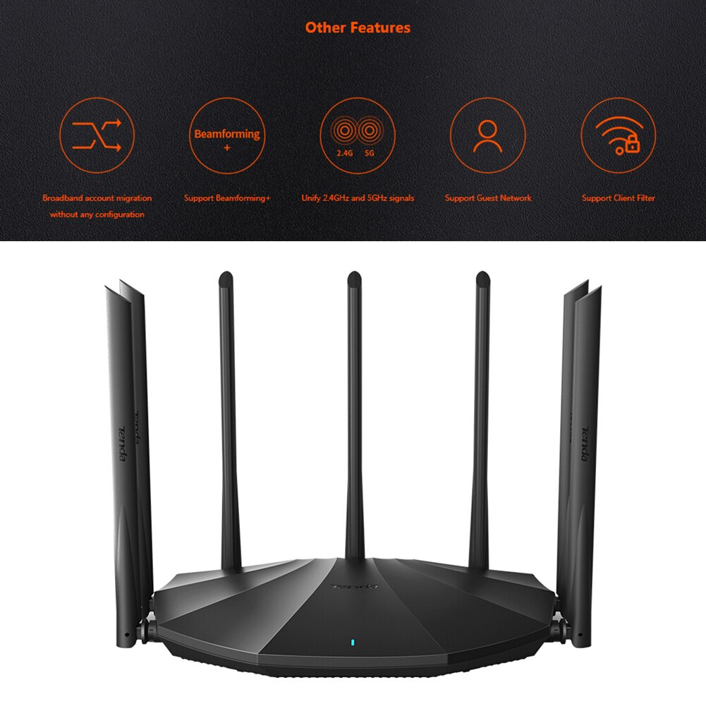 Tenda AC23 Gigabit WiFi routeur sans fil amplificateur 2100M 2.4 + 5GHz 7x antennes répéteur couverture plus large Extender réseau