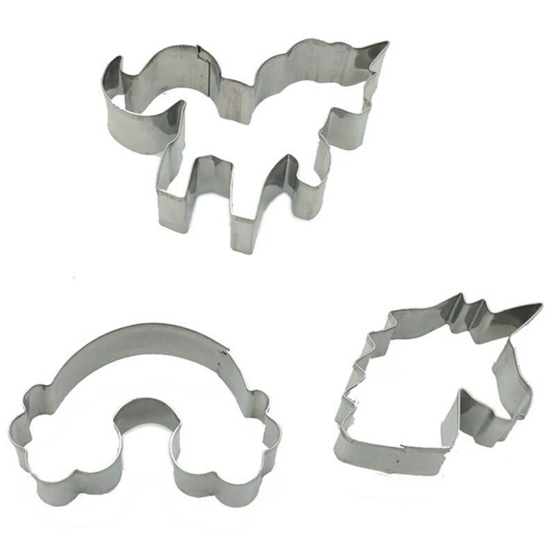 3pcs Eenhoorn Cookie Cutter Rvs Cut Snoep Biscuit Mold Koken Gereedschap Rainbow Metal Gebak Cake Fondant Cutters Mould