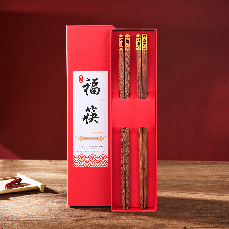 Natural Wood Wendge Chopsticks Cutlery Tableware Set Chinese Chopsticks Food Chopsticks Set Housewarming Box: Pink