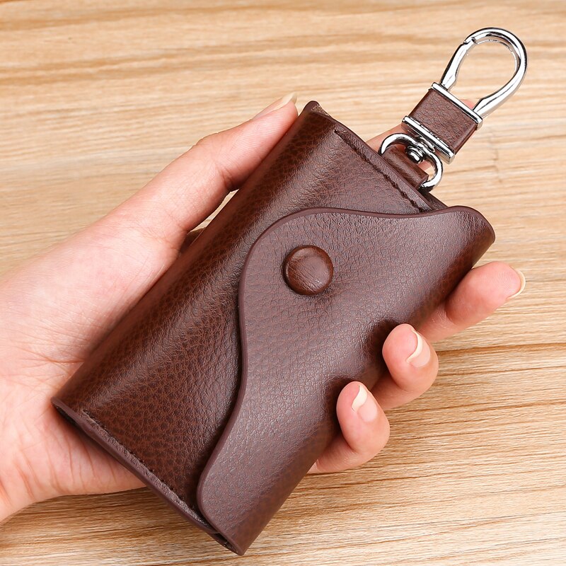 Leather Key Manager Butler Zipper Key Bag Small Wallet Mini Credit Card Bag Business Card Holder Bag Purse: Coffee