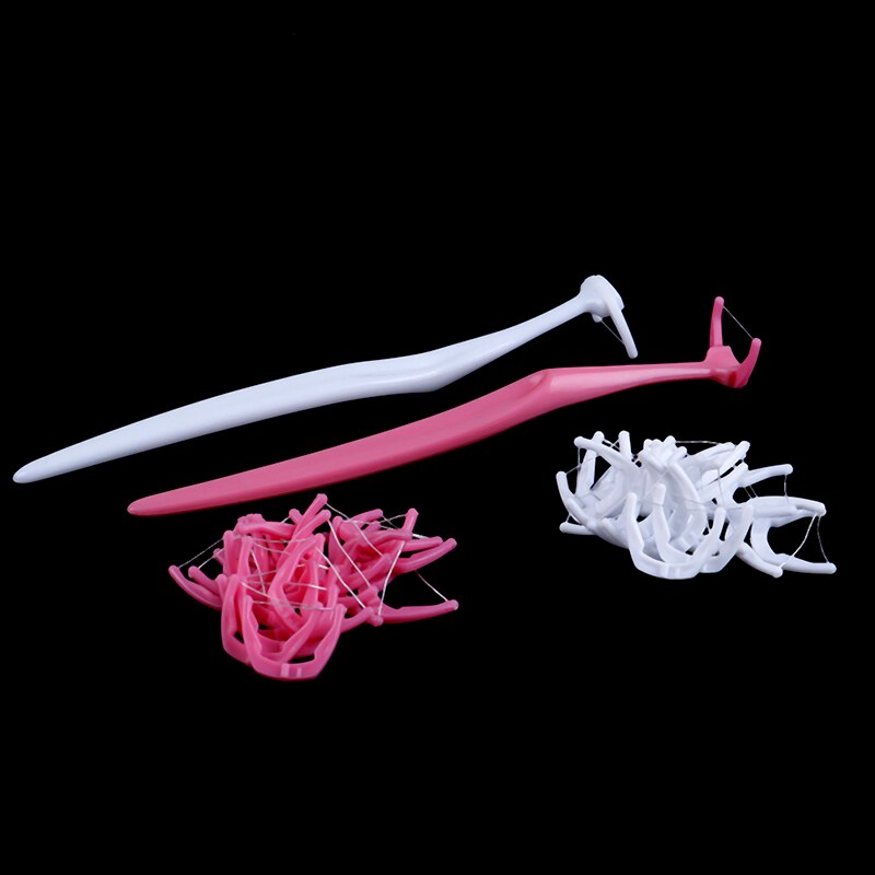 Stick Toothpick Flosser Deep Clean Tooth Thread Floss Pick 1Set (1 Handle+20 Heads) Dental Floss Picks Inter-dental Brush Teeth