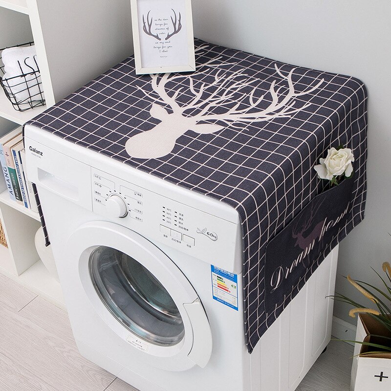 Celosía impresa para lavadora, funda a prueba de polvo para horno microondas, cubierta superior para refrigerador, con bolsillo, tela para muebles