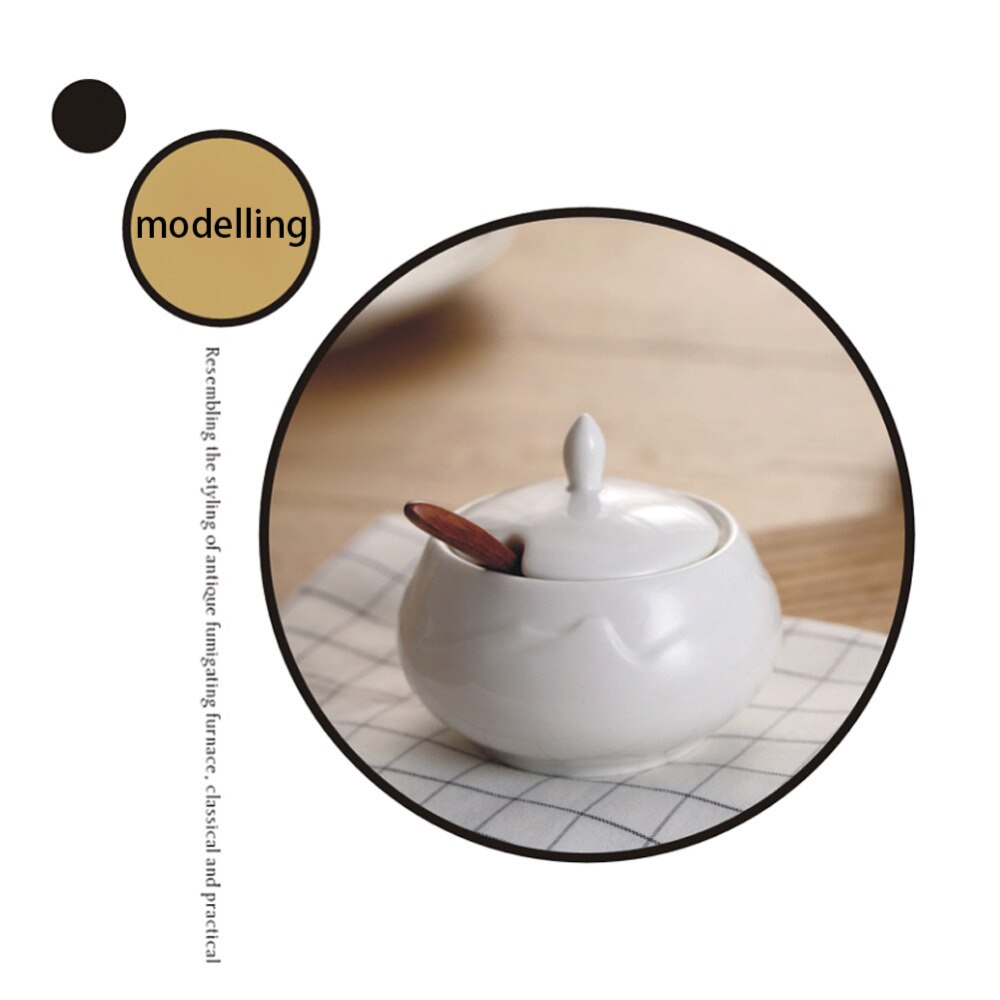 Suiker Kom, Keramische Suikerpot met Deksel en Bamboe Lepel voor Huis en Keuken-Berg , Wit