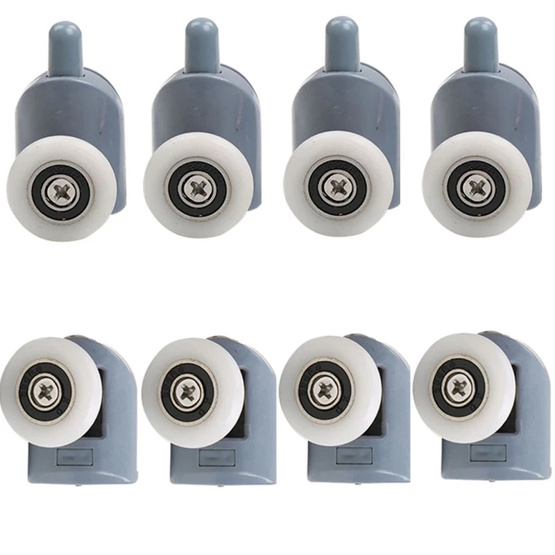 Kit de roulettes pour portes de cabine de douche, 8 pièces, roue 23 25 27mm, double inférieur supérieur avec bouton de montage pour verre