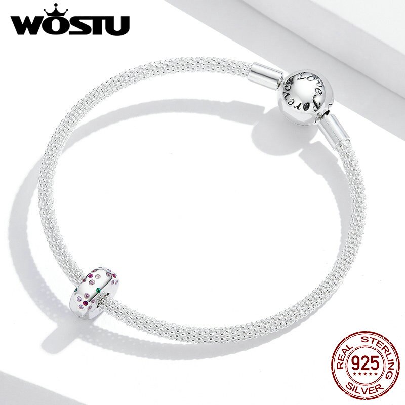 uroki korek WOSTU Nowy przyjazd 925 srebro proste kwitnący kwiat wisiorki koraliki różowy kolor dla bransoletka biżuteria FNC245