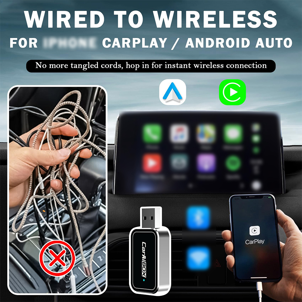 Bedraad naar draadloze Carplay-adapter 2IN1 Mini Box Carplay Android Auto Bluetooth WiFi Fast Connect Plug And Play draadloze Carplay