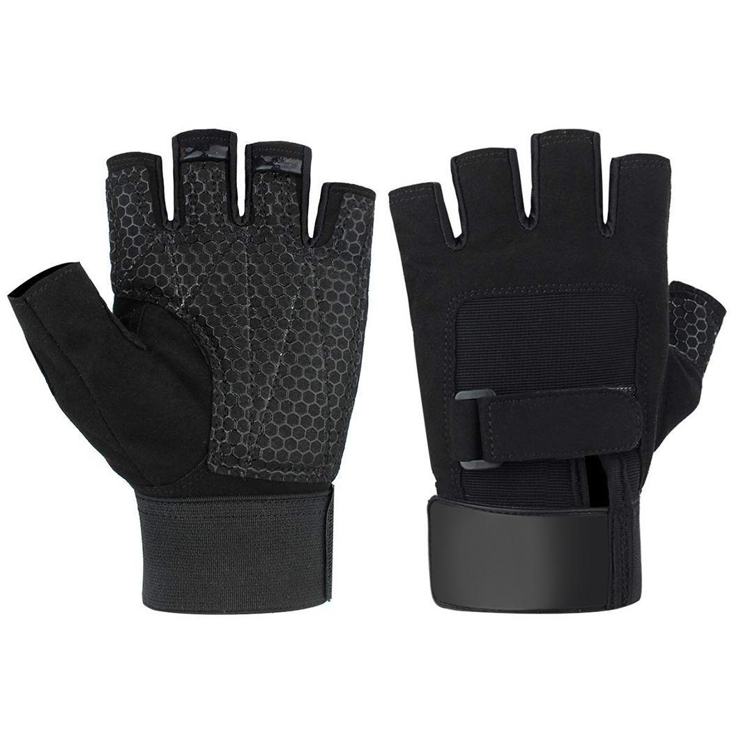 Hombres ciclismo remo halterofilia Power Grip negro, gris medio dedo deportes par de adultos guantes de ejercicio