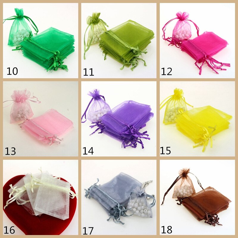 7x9CM Sheer Organza Bags Drawable Jewelry Pouch Packaging Bag Candy Bag for Wedding Prom Party Decor 50pcs/set