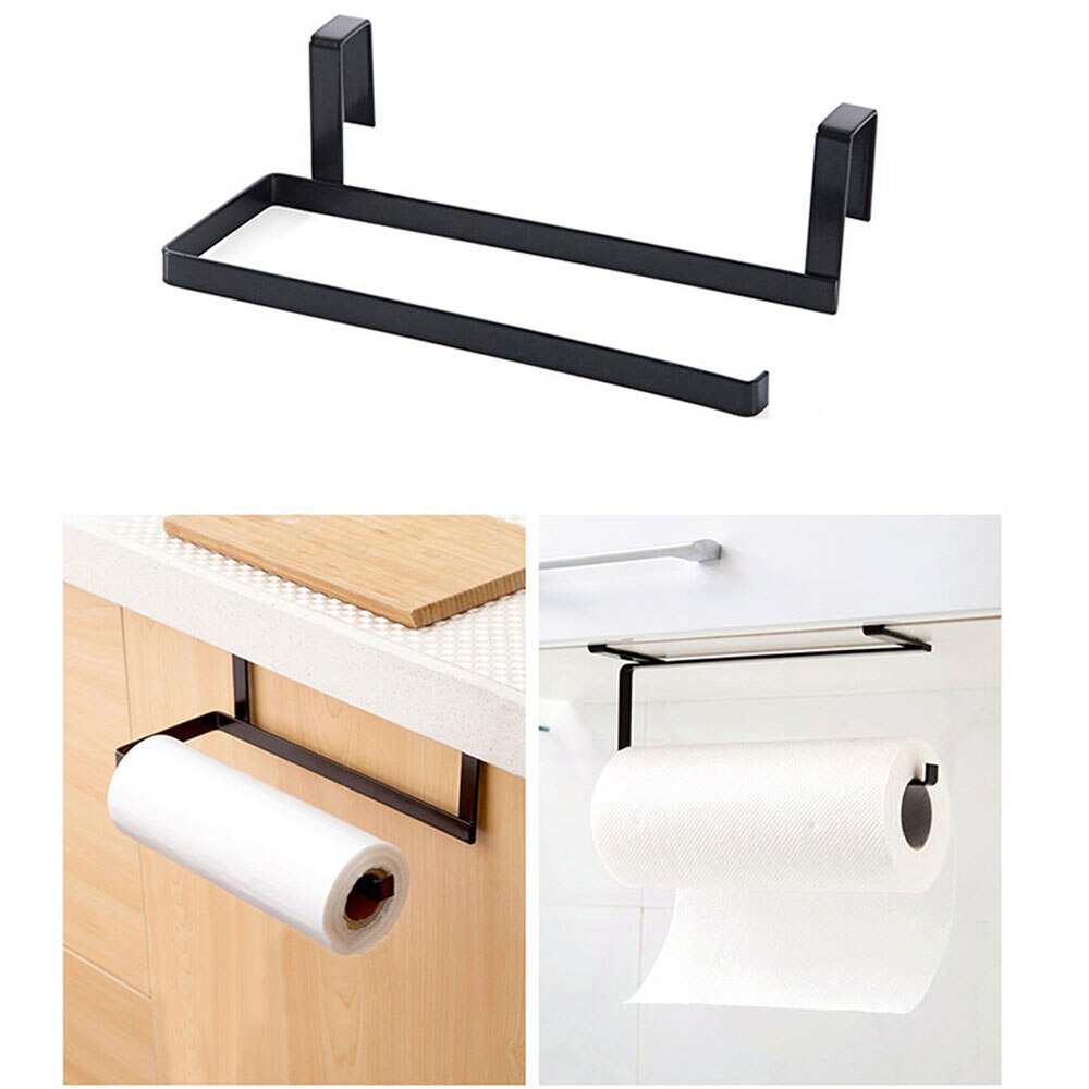 1pcs Kitchen Roll Paper Towel Holder Storage Rack Cabinet Cupboard Tissue Shelf Nail Free Hanger Organizer Black Paper Holder A3