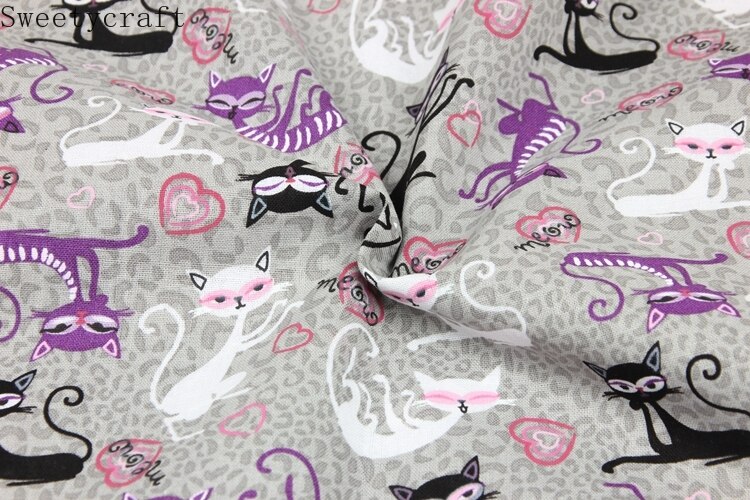 140x50cm Plain Cotton Fabric Cartoon Cat Printed Cloth Sewing Quilting Fabrics For Patchwork Needlework DIY Handmade Accessories