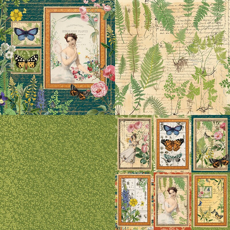 Green Butterfly Fairy Lady Handmade Junk Journal Card Material Paper DIY Scrapbook Travel Diary Background Decorative Paper