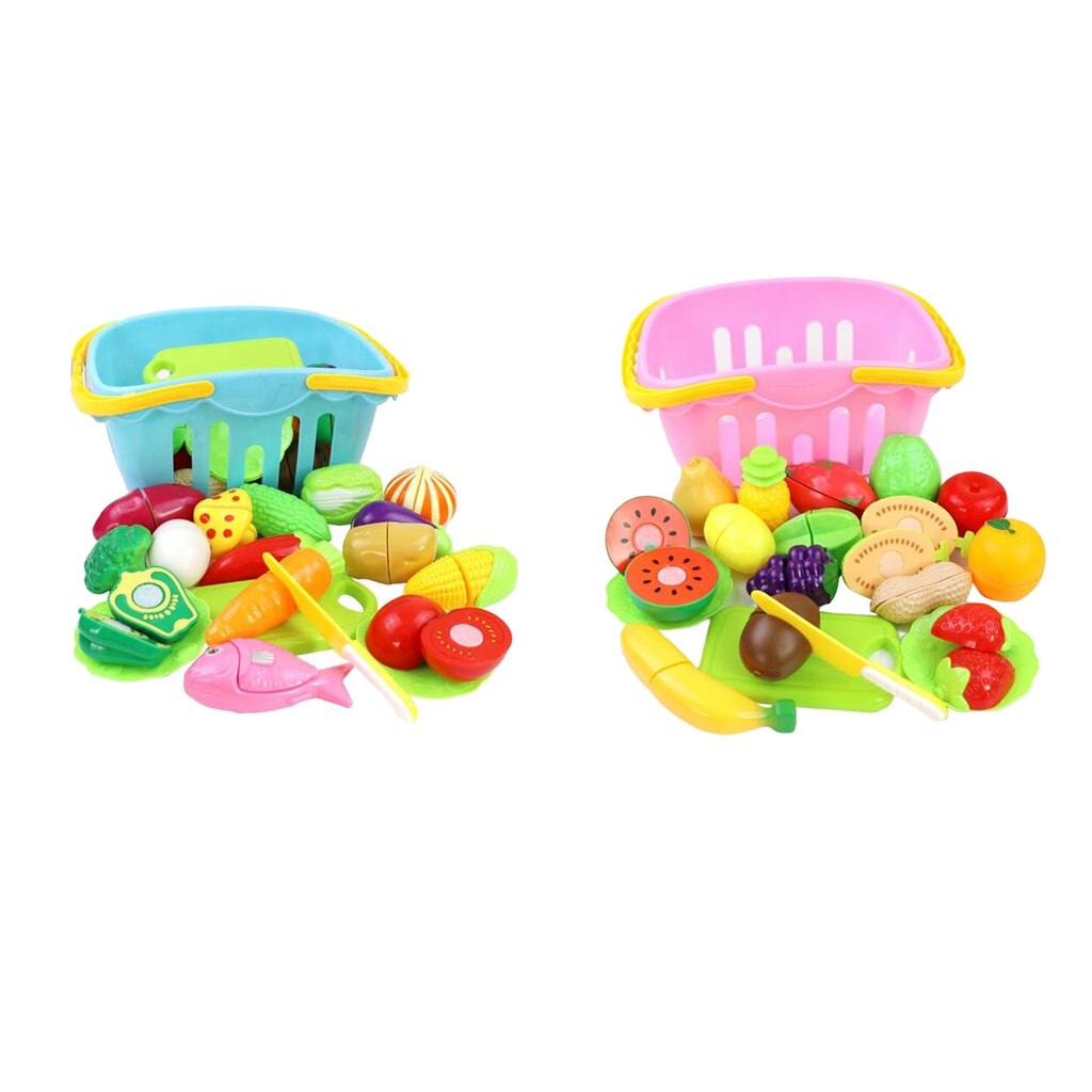 20Pcs Pretend Cutting Play Food Set with Storage Basket, Early Development Learning Toy for Toddlers 3 Years +