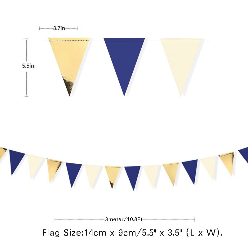 Black Gold Foil Polka Dot Pennant Banner Paper Triangle Flags Bunting Garland for Wedding Baby Shower Birthday Party Decorations: Gold Blue