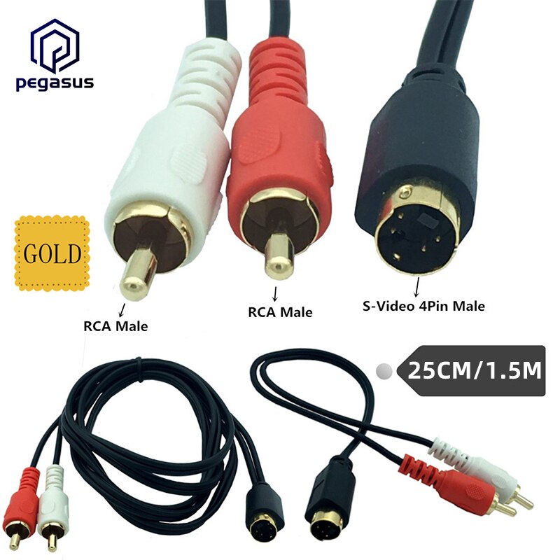 25Cm/1M Vergulde S-Video MD4P Om 2RCA Audio Kabels Combo 4Pin Mannelijke Jack Cord