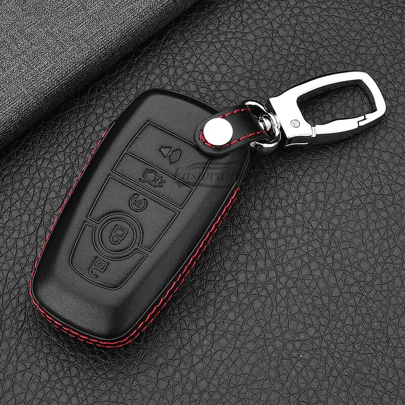 Car Leather Key Case Chain For Ford Mondeo Explorer Edge Expedition F-450 F-350 F150 Fusion Mustang Everest Lincoln 5 Buttons