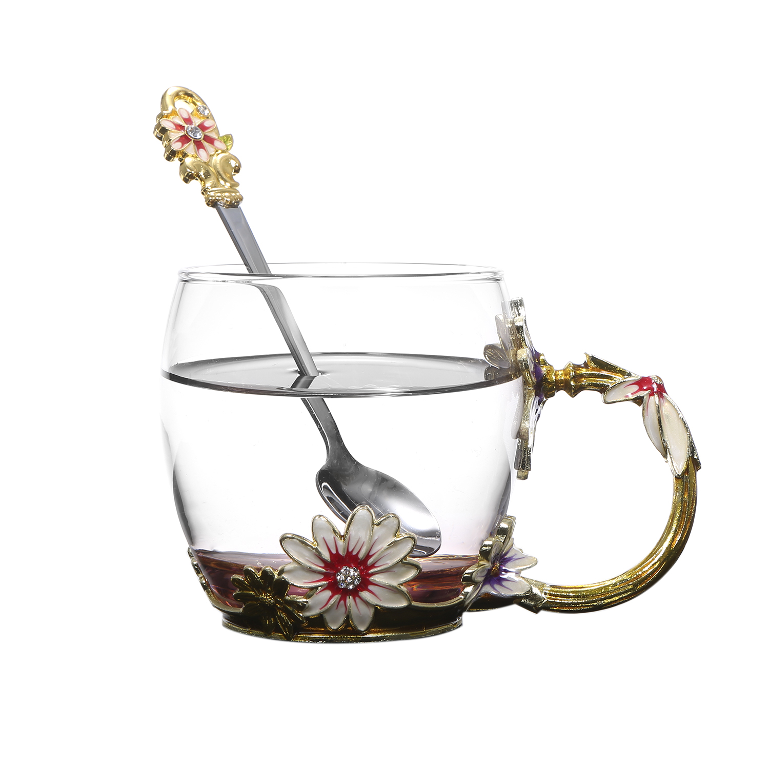 Blå rose emalje håndværksvandkop drikkekrus med hank te kaffekop med ske rengøringsklud sæt