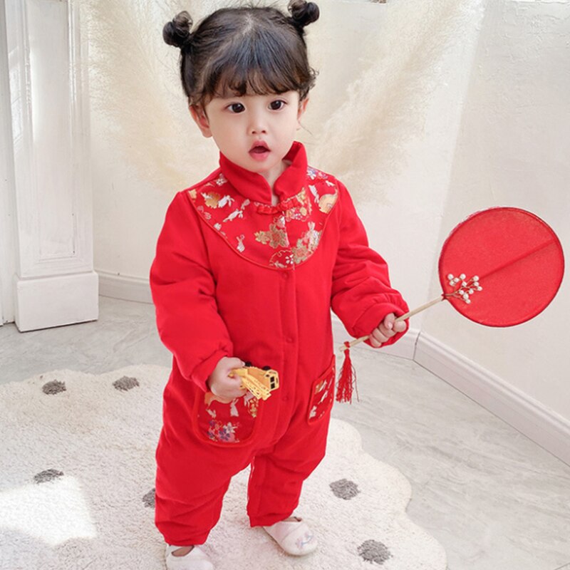 Chinese Stijl Van Kids 'Kleding Winter Baby Jongens En Meisjes Jumpsuit Gelukkig Nieuwjaar