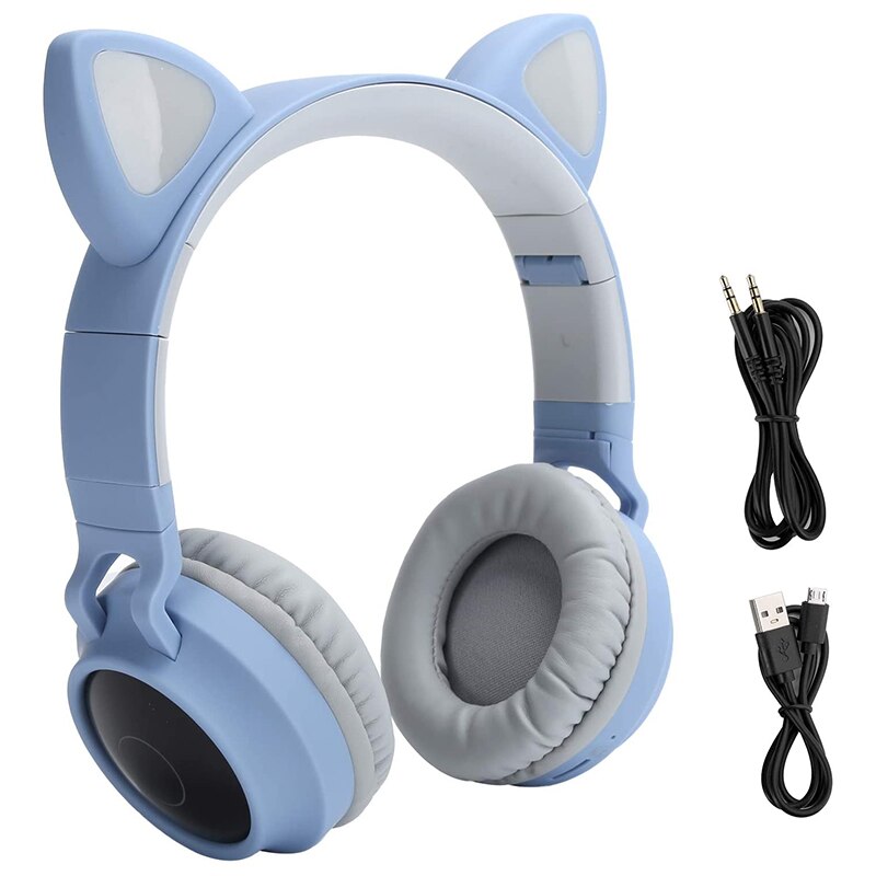 -Cat Gaming Headset- Wireless Cat Ear Headphones RGB 3 Color LED Breathing Light Headsets, Cat Headphones Gaming Headset: Default Title