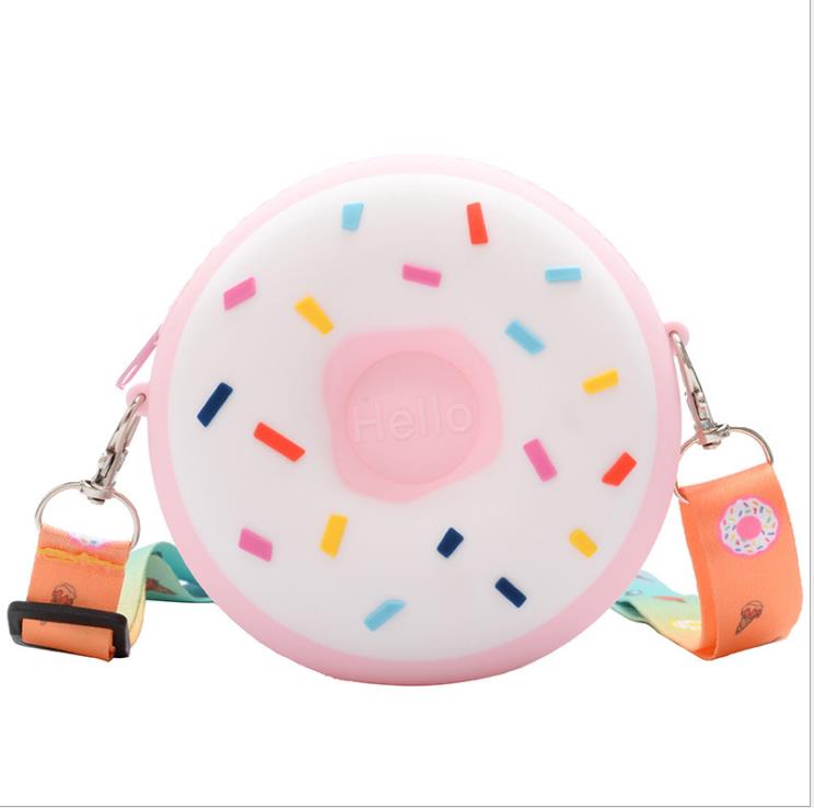 Kids Shoulder Bag Cross-Body Pack Round Adjustable Wide Strap Travel Large Capacity Rainbow Donut Printed Pockets: F