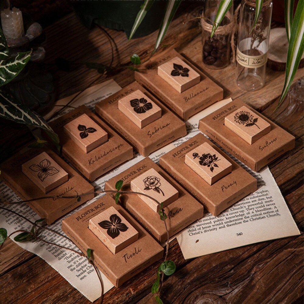 Sellos Vintage de plantas y flores para manualidades, sellos de madera para álbum de recortes, postales, tarjetas de diario, decoración, papelería Kawaii, 1 unidad