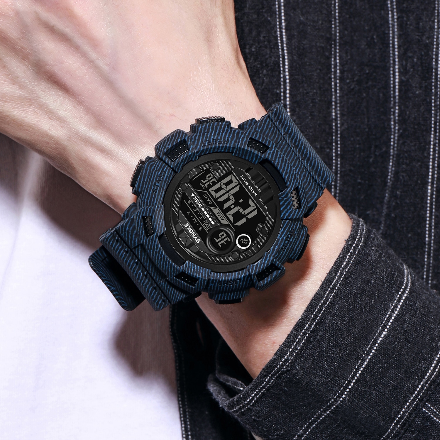 SYNOKE-reloj deportivo para hombre, cronógrafo Digital, resistente al agua, con pantalla Led