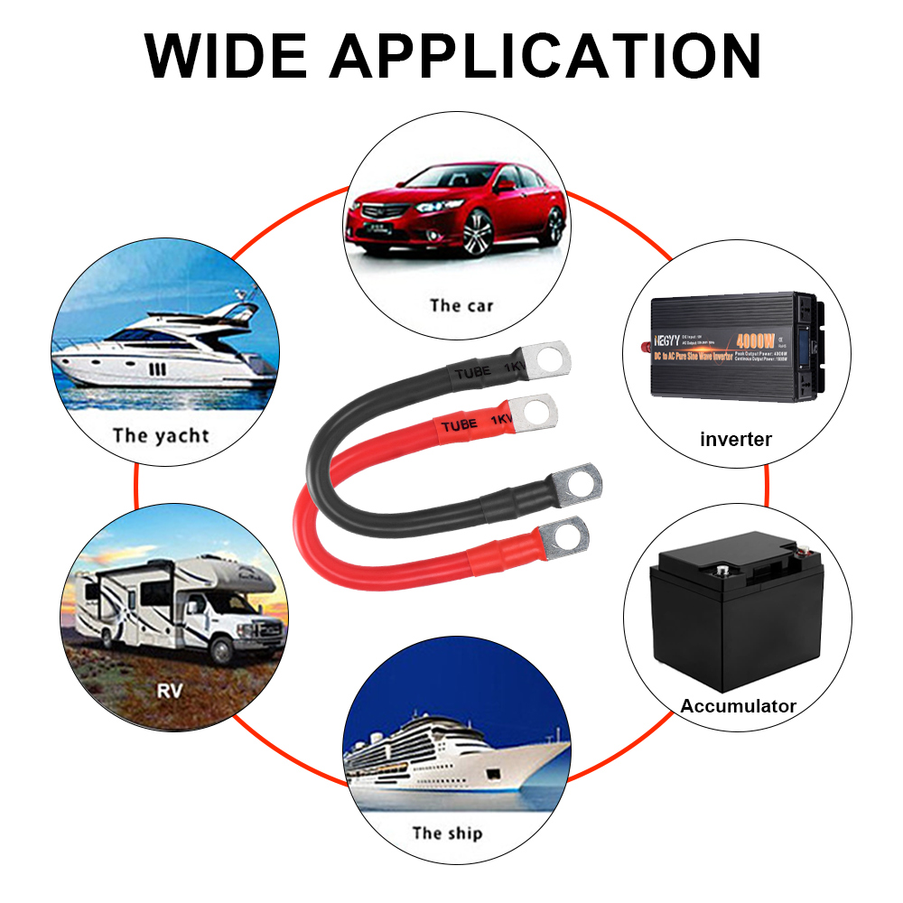 2 awg 30cm -batteriväxelriktarkabelsats med terminaler fåtrådig kopparsladd solenergianslutningskabel med kabelskor
