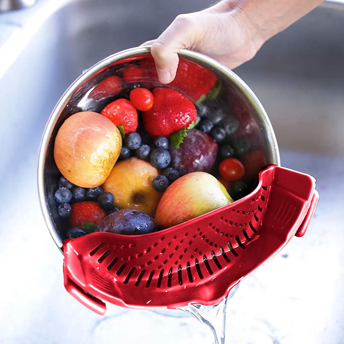Silicone Kitchen Clip on Pot Strainer Clip Pan Drain Rack Bowl Funnel Rice Pasta Strainer for Spaghetti Meat Grease Fits Pots