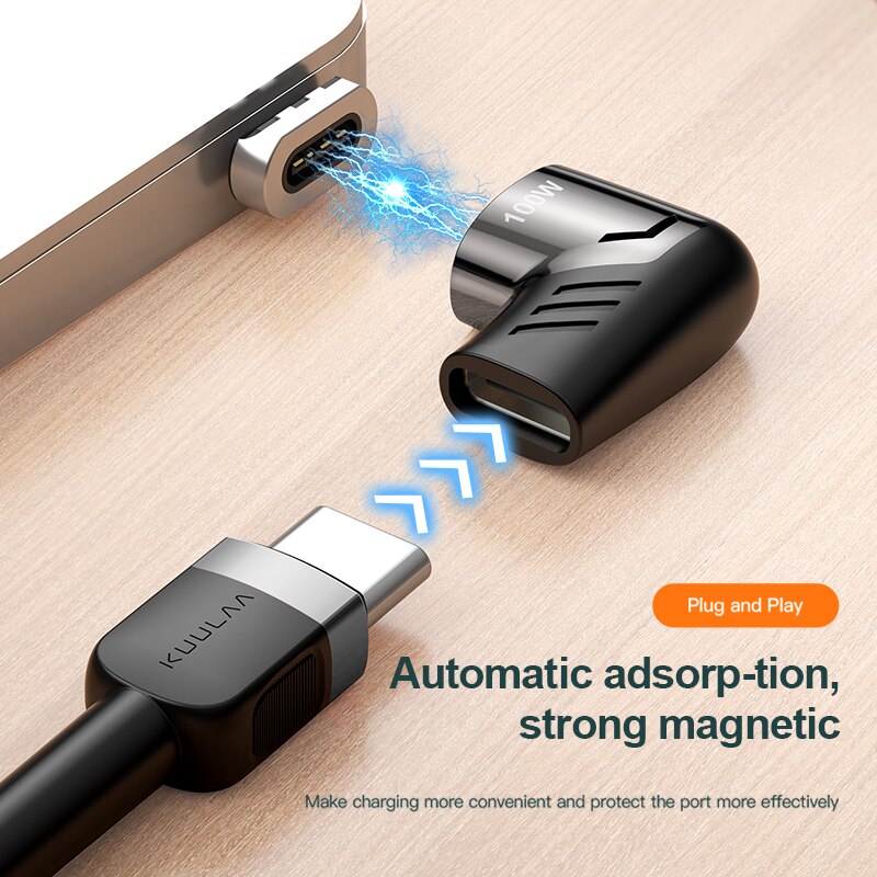 Kuulaa 100w magnético usb tipo c adaptador para macbook pro cotovelo usb tipo c conector de carga para huawei ímã USB-C adaptador