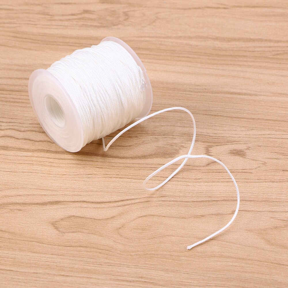 50M White Braided Lift Shade Cord Polyester Rope with 4 White Wood Pendant for Aluminum Blind Shade