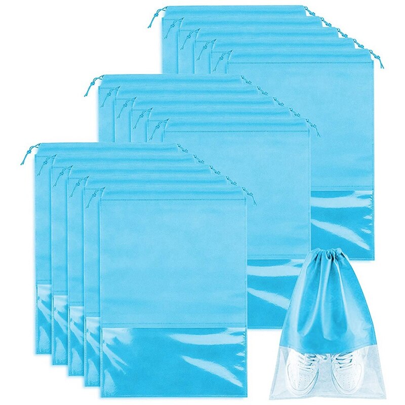 Bolsa de zapatos de viaje, organizador de ahorro de espacio con cordón, bolsas para almacenar calzado, no tejidas, a prueba de polvo, 15 Uds.: Azul