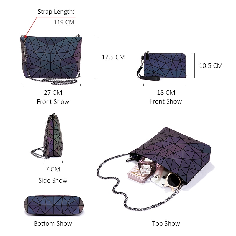 Lovevook women shoulder bag set luxury handbag folding crossbody bag female purse and wallet for ladies luminous color