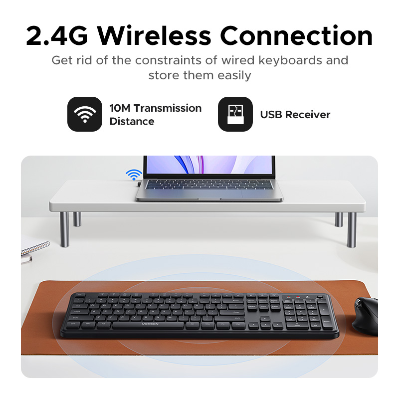 UGREEN Wireless Keyboard 2.4G 104 Keys Ultra-Slim US RU Layout Wireless Keyboard Black for PC Laptop Desktop
