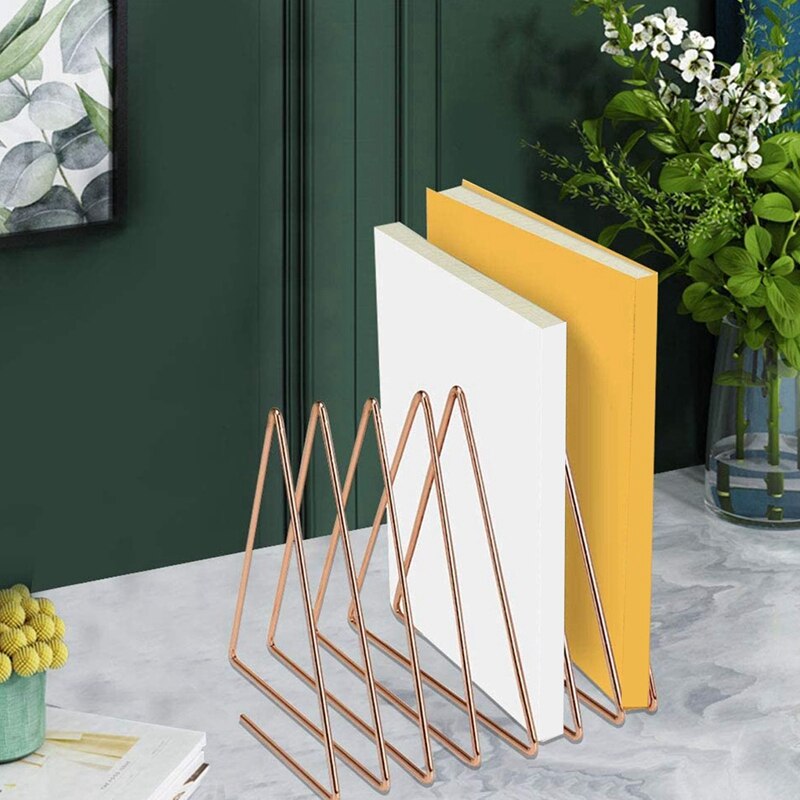 File Folder Rack Magazine Holder, Elastic 7 Sections Triple-cornered Wire Book Organizer Stand for Desk