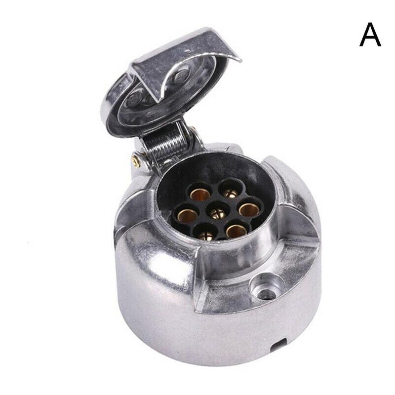 1pcs 2 In 1 Metal Trailer Connector Car Electric Accessories 7 Pin Round Shape Plug Adapter Converter Kits Towing Supply Power: A