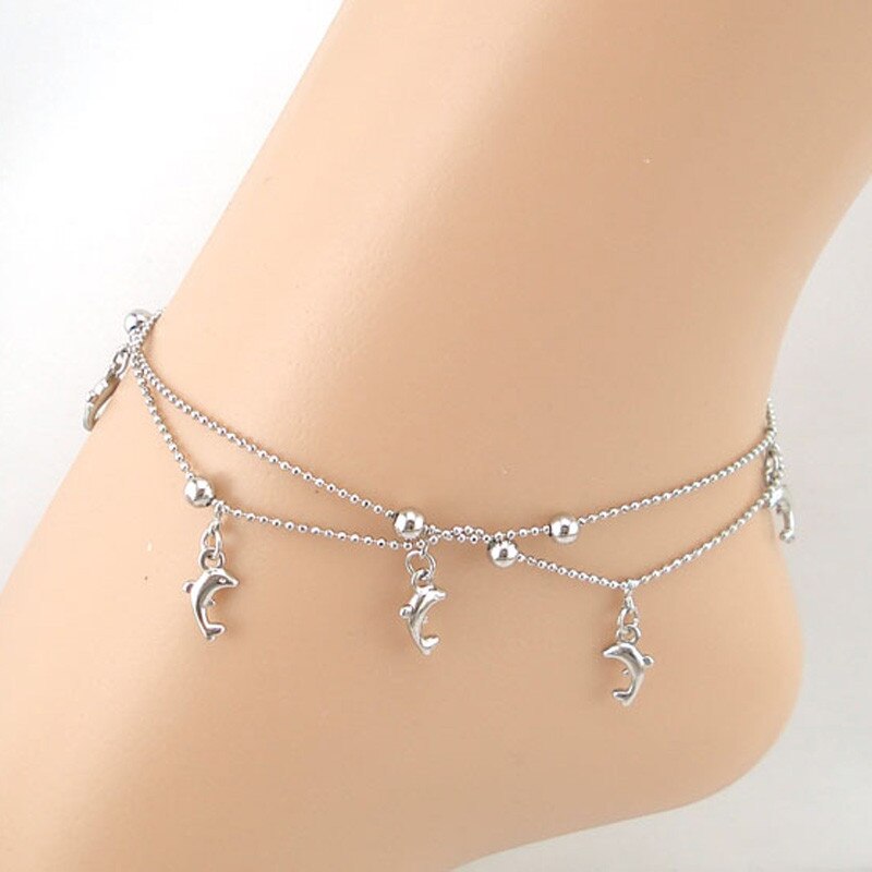 Boho Style Women Anklet Bracelet Dolphin Fish Chain Anklet Bracelet Female Sandal Beach Foot Jewelry Anklets: Default Title